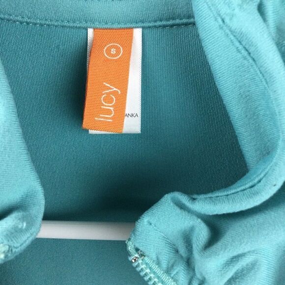 Lucy Turquoise Rouched Zip Athletic Jacket, 3/4 Sleeve, Size Small - Picture 2 of 8